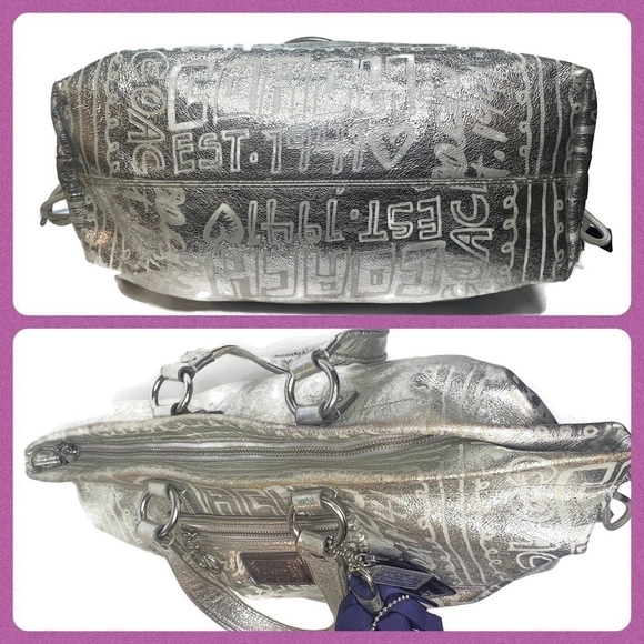 Coach Poppy Silver Spotlight Limited Edition Story Patch Leather Bag RARE 15899 - Picture 9 of 16